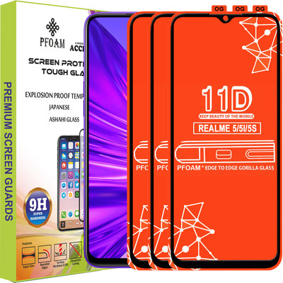 PFOAM Edge To Edge Tempered Glass for REALME 5(Pack of 3)