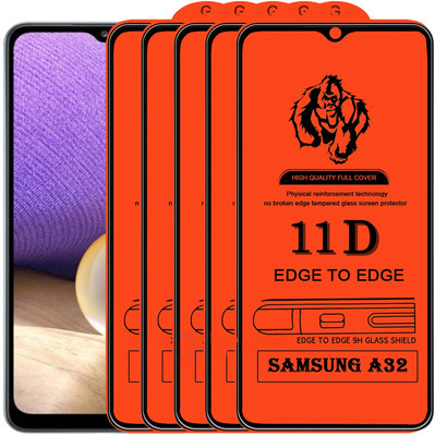 HIE POWER Edge To Edge Tempered Glass for Samsung Galaxy A32([ 9H Tempered Glass, With Installation Kit ]-11D-Pack of 5)(Pack of 5)
