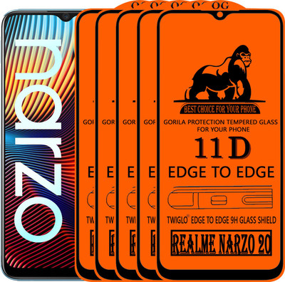 TWIGLO Edge To Edge Tempered Glass for REALME NARZO 20(Pack of 5)