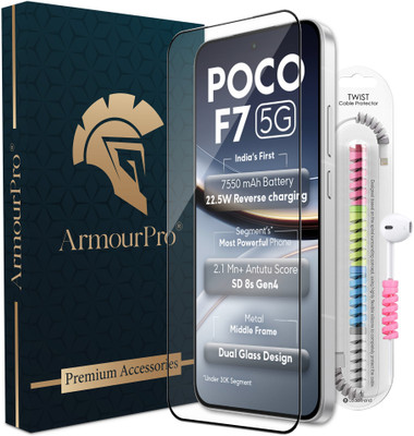 ArmourPro Edge To Edge Tempered Glass for Poco F7 5G, Poco F7, OG Tempered Glass with Cable Protector(Pack of 1)