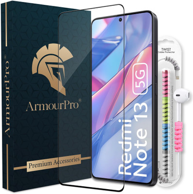 ArmourPro Edge To Edge Tempered Glass for Redmi Note 13 5G, Redmi Note 13, Redmi Note 13 Pro 5G, Redmi Note 13 Pro, OG Tempered Glass with Cable Protector(Pack of 1)