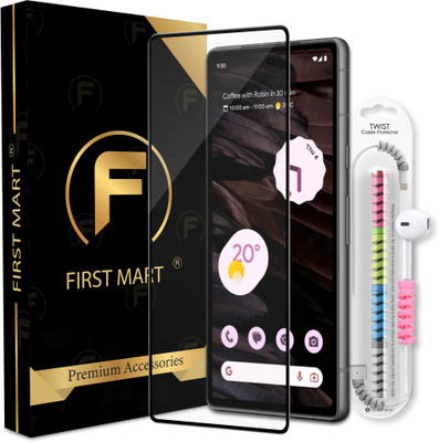 FIRST MART Edge To Edge Tempered Glass for Google Pixel 7A 5G, Google 7A 5G, Google 6A, 1 PC OG Tempered Glass with 1 Pc Cable Protector(Pack of 2)