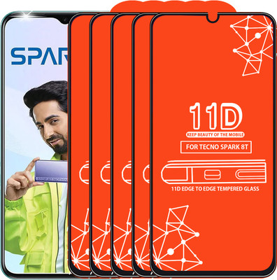 Roxel Edge To Edge Tempered Glass for Tecno Spark 8T(Pack of 5)