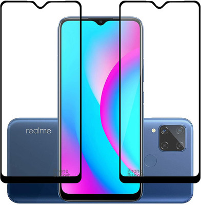 NIMMIKA ENTERPRISES Edge To Edge Tempered Glass for Realme C15 D+ Tempered Glass(Pack of 2)