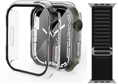 DPJ Edge To Edge Tempered Glass for Apple Watch Series 9/8/7 45mm with Tempered Glass Screen Protector, iWatch Screen Guard, Touch Sensitive, Full Coverage Bumper Protective Cover - (45mm Transparent) with Black Strap (Combo) (One Pcs Cover+ One Pcs Strap)(Pack of 2) DPJ Edge To Edge Tempered Glass for Apple Watch Series 9/8/7 45mm with Tempered Glass Screen Protector, iWatch Screen Guard, Touch Sensitive, Full Coverage Bumper Protective Cover - (45mm Transparent) with Black Strap (Combo) (One Pcs Cover+ One Pcs Strap)(Pack of 2)