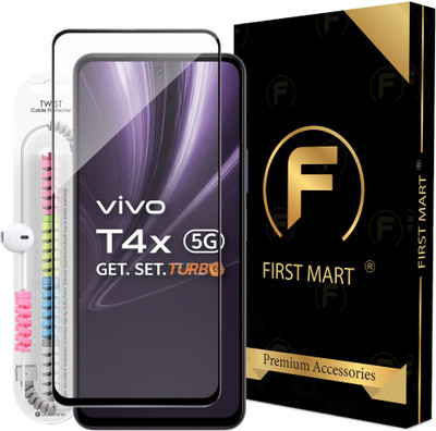 FIRST MART Edge To Edge Tempered Glass for Vivo T4x 5G, Vivo T4x, OG Tempered Glass with Cable Protector(Pack of 1)