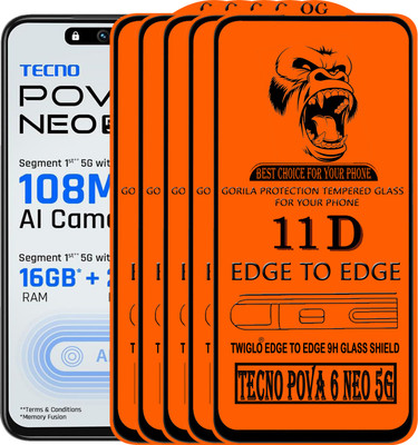 TWIGLO Edge To Edge Tempered Glass for TECNO POVA 6 NEO 5G(Pack of 5)