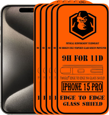 TWIGLO Edge To Edge Tempered Glass for IPHONE 15 PRO(Pack of 5)