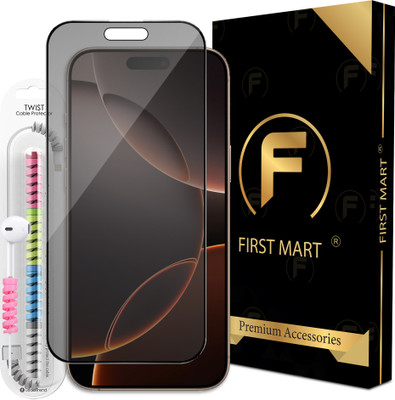 FIRST MART Edge To Edge Tempered Glass for iPhone 16 Pro Max, Apple iPhone 16 Pro Max, Privacy Anti Spy Protection Glass with Cable Protector(Pack of 1)