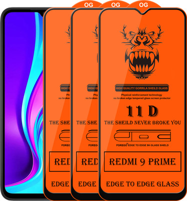Forego Edge To Edge Tempered Glass for Redmi 9 Prime(Pack of 3)