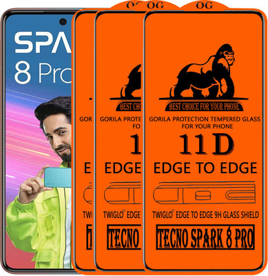 TWIGLO Edge To Edge Tempered Glass for TECNO SPARK 8 PRO(Pack of 3)