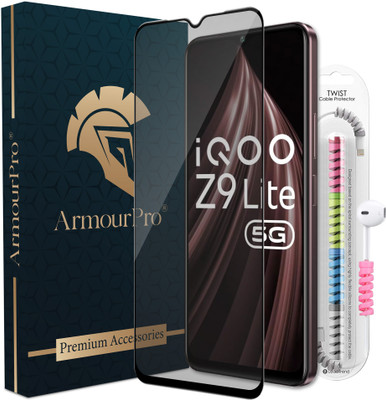 ArmourPro Edge To Edge Tempered Glass for iQOO Z9 Lite 5G, iQOO Z9 Lite, Vivo T3 Lite 5G, Vivo T3 Lite, Matte OG Tempered Glass with Cable Protector(Pack of 1)