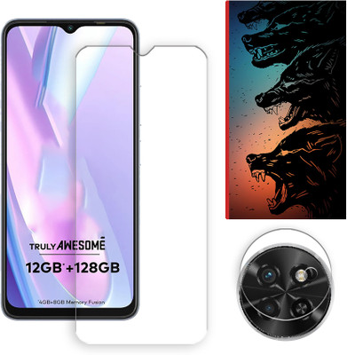 SOMTONE Edge To Edge Tempered Glass for itel S23 4G Tempered Glass Screen Protector | Anti-Scratch | Edge to Edge Full Coverage | 9H Hardness ( 1 FRONT SCREEN GUARD + 1 CAMERA LENS PROTECTOR + 1 FREE BACK EMBOSSED SKIN061 )(Pack of 1)