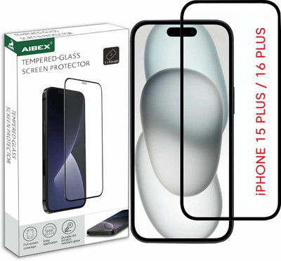 AIBEX Edge To Edge Tempered Glass for Apple iPhone 15 Plus / Apple iPhone 16 Plus| 9H Hardness | Anti-Glare & Anti-Fingerprint | Water Resistant | Edge-to-Edge Full Screen Protector | Bubble-Free Installation(Pack of 1)