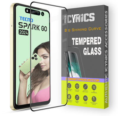ICYNICS Edge To Edge Tempered Glass for Tecno Spark GO 2024, Anti-Fingerprint, Waterproof, Oil-resistant, Bubble-Free, Anti-Static, Scratch Resistant with Full Screen Coverage & Easy Installation(Pack of 1)