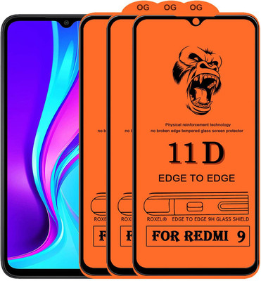 HIE POWER Edge To Edge Tempered Glass for Redmi 9 -11D Glass (Pack Of 3)(Pack of 3)