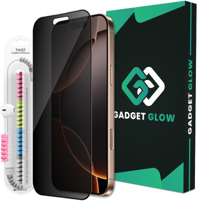 Gadget Glow Edge To Edge Tempered Glass for iPhone 16 Pro Max, Apple iPhone 16 Pro Max, Privacy Anti Spy Protection Glass with Cable Protector(Pack of 1)