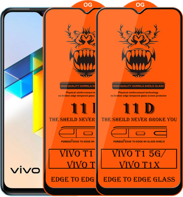 Forego Edge To Edge Tempered Glass for Vivo T1 5G(Pack of 2)