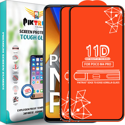 PikTrue Edge To Edge Tempered Glass for Poco M4 Pro(Pack of 2)