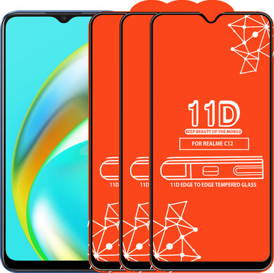 Qyist Edge To Edge Tempered Glass for Realme C12(Pack of 3)