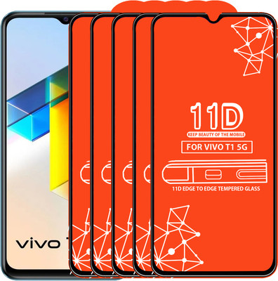 Qyist Edge To Edge Tempered Glass for Vivo T1 5G(Pack of 5)
