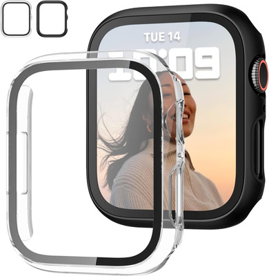 DPJ Edge To Edge Tempered Glass for Apple iWatch 42mm Series 10 - Durable, Full-Coverage, Easy Access Design (Clear & Black , 42mm)(Pack of 2)