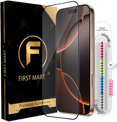 FIRST MART Edge To Edge Tempered Glass for iPhone 16 Pro Max, Apple iPhone 16 Pro Max, 16 Pro Max, ( 1 OG Tempered Glass with 1 Cable Protector )(Pack of 1)