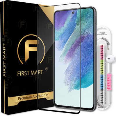 FIRST MART Edge To Edge Tempered Glass for Samsung Galaxy S21 FE 5G, Samsung Galaxy S21 FE, Samsung S21 FE 5G, Samsung S21 FE, OG Tempered Glass with Cable Protector(Pack of 1)