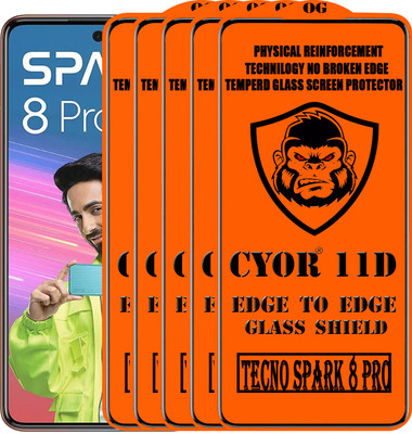 CYOR Edge To Edge Tempered Glass for TECNO SPARK 8 PRO(Pack of 5)