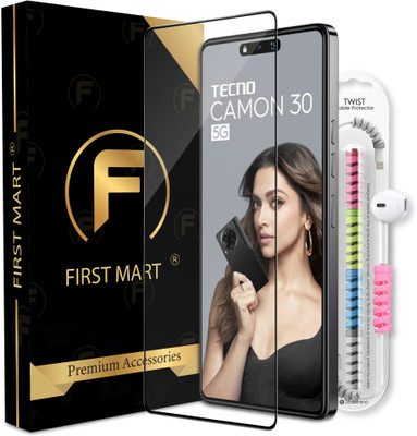 FIRST MART Edge To Edge Tempered Glass for Tecno Camon 30 5G, Tecno Camon 30, Camon 30 5G, Camon 30, OG Tempered Glass with Cable Protector(Pack of 1)