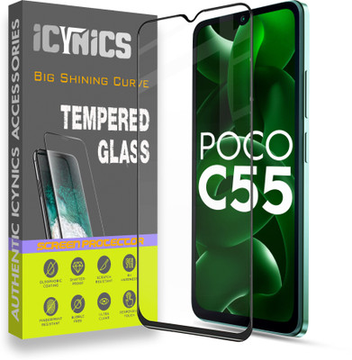 ICYNICS Edge To Edge Tempered Glass for Poco C55, Anti-Fingerprint, Waterproof, Oil-resistant, Bubble-Free, Anti-Static with Full Screen Coverage & Easy Installation(Pack of 1)