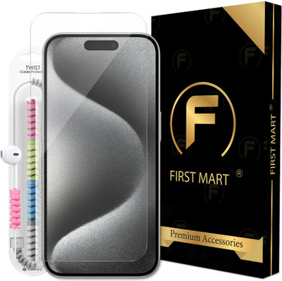 FIRST MART Edge To Edge Tempered Glass for iPhone 15 Pro, Apple iPhone 15 Pro, OG Tempered Glass with Cable Protector(Pack of 1)