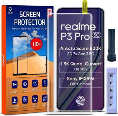 FAVJIP Edge To Edge Tempered Glass for Realme P3 Pro 5G, Realme P3 Pro, Quad Curved UV Liquid Glue Screen Guard Protector with Easy Installation Kit(Pack of 1)