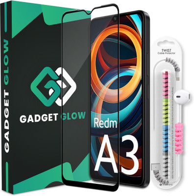 Gadget Glow Edge To Edge Tempered Glass for Redmi A3, Redmi 12C, Poco C55, Redmi A3 2024, OG Tempered Glass with Cable Protector(Pack of 1)