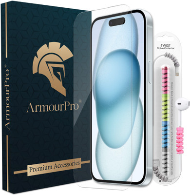 ArmourPro Edge To Edge Tempered Glass for iPhone 15 Plus, iPhone 16 Plus, OG Tempered Glass with Cable Protector(Pack of 1)