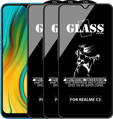Qyist Edge To Edge Tempered Glass for REALME C3(Pack of 3)