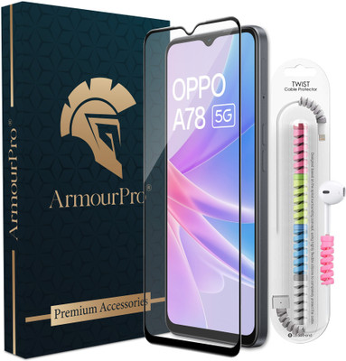 ArmourPro Edge To Edge Tempered Glass for Oppo A78 5G, A78 5G, OG Tempered Glass with Cable Protector(Pack of 1)