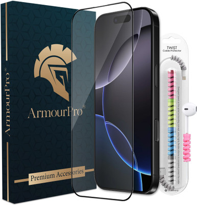 ArmourPro Edge To Edge Tempered Glass for iPhone 17, Apple iPhone 17, 16 Pro, iPhone 16 Pro, Apple iPhone 16 Pro, OG Tempered Glass with Cable Protector(Pack of 1)
