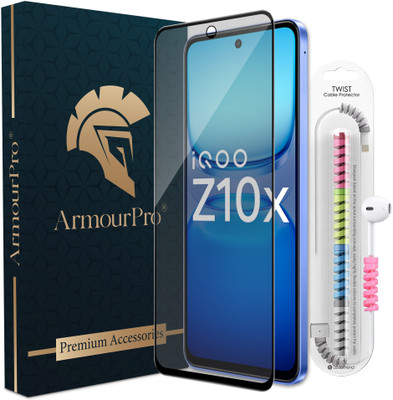 ArmourPro Edge To Edge Tempered Glass for IQOO Z10X 5G, IQOO Z10X, Realme Narzo 80X 5G, Narzo 80X, Vivo T4X 5G, Vivo T4X, Matte OG Tempered Glass with Cable Protector(Pack of 1)