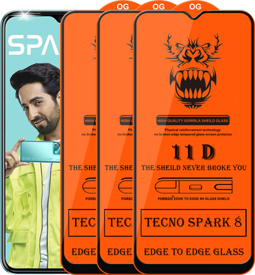Forego Edge To Edge Tempered Glass for Tecno Spark 8(Pack of 3)
