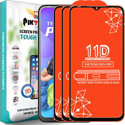 PikTrue Edge To Edge Tempered Glass for Tecno Pop 6 Pro(Pack of 3)