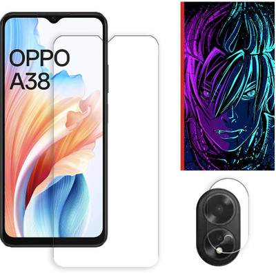 ARBAN Edge To Edge Tempered Glass for Oppo A38 4G Tempered Glass Screen Protector | Anti-Scratch | Edge to Edge Full Coverage | 9H Hardness (1 FRONT SCREEN GUARD + 1 CAMERA LENS PROTECTOR + 1 FREE BACK EMBOSSED SKIN002)(Pack of 1)