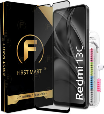 FIRST MART Edge To Edge Tempered Glass for Redmi 13C 5G, Poco M6, Redmi 13C, Matte OG Tempered Glass with Cable Protector(Pack of 1)