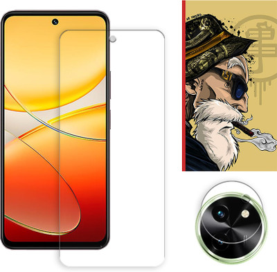 SOMTONE Edge To Edge Tempered Glass for vivo T3x 5G Tempered Glass Screen Protector | Anti-Scratch | Edge to Edge Full Coverage | 9H Hardness ( 1 FRONT SCREEN GUARD + 1 CAMERA LENS PROTECTOR + 1 FREE BACK EMBOSSED SKIN001 )(Pack of 1)