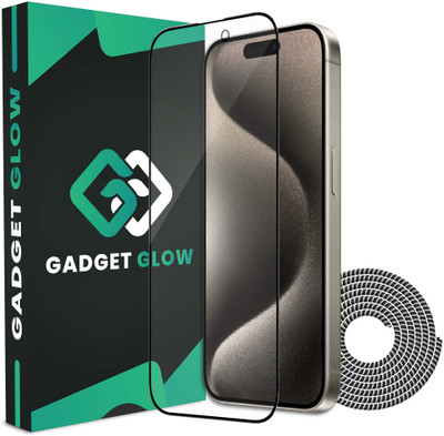 Gadget Glow Edge To Edge Tempered Glass for iPhone 15 Pro, Apple iPhone 15 Pro, iPhone 15, Apple iPhone 15, iPhone 14 Pro, Apple iPhone 14 Pro, OG Tempered Glass with 1 Metre Cable Protector(Pack of 2)