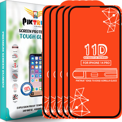 PikTrue Edge To Edge Tempered Glass for Iphone 14 Pro(Pack of 5)