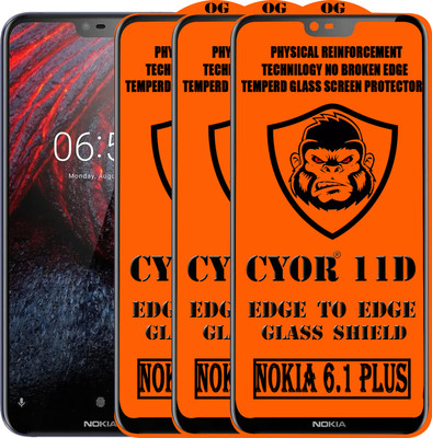 CYOR Edge To Edge Tempered Glass for Nokia 6.1 Plus(Pack of 3)