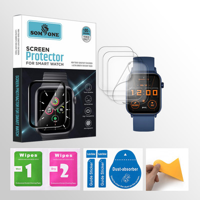 SOMTONE Edge To Edge Tempered Glass for Fire-Boltt Ninja Fit 1.69 inch Smartwatch 4 PROTECTOR + 4 WIPES + 4 DUST REMOVAL STICKER + 1 WIPER(Pack of 4)