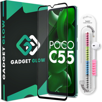 Gadget Glow Edge To Edge Tempered Glass for Poco C55, Redmi 12C, ( 1 OG Tempered Glass with 1 Cable Protector )(Pack of 2)