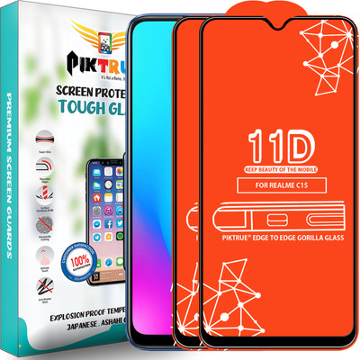 PikTrue Edge To Edge Tempered Glass for Realme C15(Pack of 2)